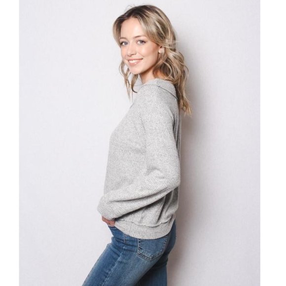 Grey Off the Shoulder Long Sleeve Top - Picture 2 of 3